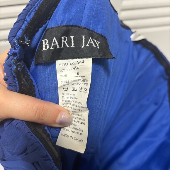 Bari Jay Strapless Blue Rhinestones Chiffon Maxi Ball Gown Dress Size 8 - Picture 7 of 7